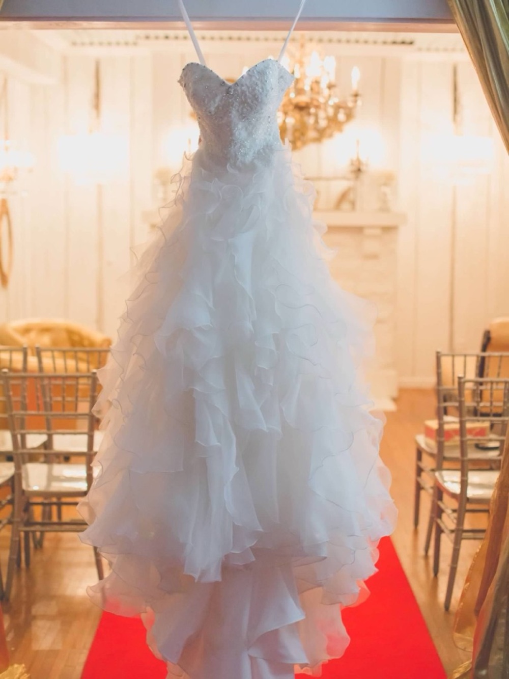 Robin Jillian Bridal White Ruffled Spaghetti Strap Wedding Dress